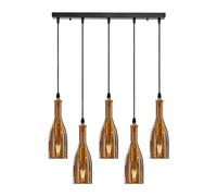 LEDSone Retro 5 Lights Wine Bottle Pendant Chandelier, Industrial Hanging Fixture with Yellow Color Glass Shades, E27 Ceiling Light for Restaurant, Café, Dining Room