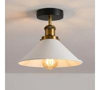 LEDSone Retro Flush Mount Lighting Metal 22cm White Cone Lampshade Easy Fit Rust Free Flush Fitting E27 Ceiling Lamp for Kitchen Hallway Bedroom Living Room with Bulb