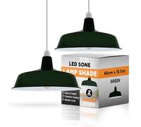 LEDSONE Retro Green Light Shade Ceiling, Pluto Metal Lampshades for Ceiling Lights, Industrial Easy Fit Pendant Lamp Shades for Table Lamps, Living Room, Bedroom, Kitchen, Hallway, 2PCS Home Décor