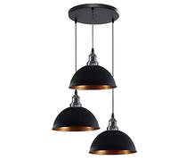 LEDSone Retro Industrial 3 Way Pendant Light Edison E27 Base Dome Shape Adjustable Hanging Cluster Pendant Lamp Fixture for Bedroom Kitchen Living Room (Black)