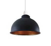 LEDSONE Retro Industrial Light Shade, Rustic Vintage Metal Ceiling Lamp Shades Repalcement E27 B22 Pendant Lights, Small Bulb Guards Bedroom, Living Room-Reducer Plate (Black & Gold 21cm) (LS21)