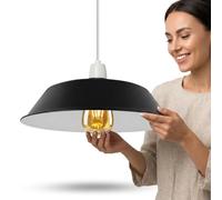 LEDSone Retro Industrial Pendant Lampshade, 36cm Black Inner White Metal Ceiling Light Shade, Easy Fit Hanging Lamp Shade for Kitchen, Dining Room, Loft & Cafe Decor