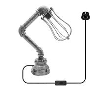 LEDSone Retro Industrial Steampunk Water Pipe Table Lamp-Vintage Small Plug-in Bedside Night Light with E27 Holder Creative Desk Lamp for Bedroom and Study Room Lighting (Brushed Silver - Cage Shade)