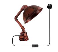LEDSone Retro Industrial Steampunk Water Pipe Table Lamp-Vintage Small Plug-in Bedside Night Light with E27 Holder Creative Desk Lamp for Bedroom and Study Room Lighting (Rustic Red - Dome Shade)