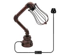 LEDSone Retro Industrial Steampunk Water Pipe Table Lamp-Vintage Small Plug-in Bedside Night Light with E27 Holder Creative Desk Lamp for Bedroom and Study Room Lighting (Rustic Red - Cage Shade)