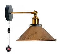 LEDSone Retro Industrial Wall Light Plug-in Wall Lamp Metal Cone Shape Shade Indoor Light Fitting with Dimmer Switch for Bedroom Hallway Restaurants (Brushed Copper, Without Bulb)