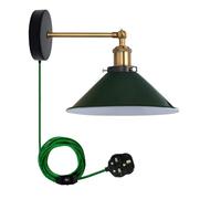 LEDSone Retro Industrial Wall Light Plug in Wall Lamp Metal Cone Shape Shade Indoor Light Fitting with Dimmer Switch for Bedroom Hallway Restaurants (Green, Without Bulb)