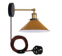LEDSone Retro Industrial Wall Light Plug in Wall Lamp Metal Cone Shape Shade Indoor Light Fitting with Dimmer Switch for Bedroom, Hallway, Restaurants, Yellow