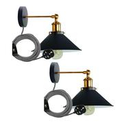 LEDSone Retro Industrial Wall Light Plug in Wall Lamp Metal Cone Shape Shade Indoor Light Fitting with Dimmer Switch for Bedroom Hallway Restaurants (Black 2 Pack, with Bulb)