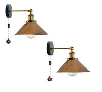 LEDSone Retro Industrial Wall Light Plug in Wall Lamp Metal Cone Shape Shade Indoor Light Fitting with Dimmer Switch for Bedroom Hallway Restaurants (Brushed Copper 2 Pack, with Bulb)