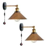 LEDSone Retro Industrial Wall Light Plug in Wall Lamp Metal Cone Shape Shade Indoor Light Fitting with Dimmer Switch for Bedroom Hallway Restaurants (Brushed Copper 2 Pack, Without Bulb)