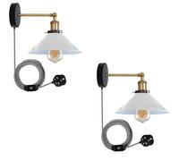 LEDSone Retro Industrial Wall Light Plug in Wall Lamp Metal Cone Shape Shade Indoor Light Fitting with Dimmer Switch for Bedroom Hallway Restaurants (White 2 Pack, with Bulb)