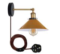 LEDSone Retro Industrial Wall Light Plug in Wall Lamp Metal Cone Shape Shade Indoor Light Fitting with Dimmer Switch for Bedroom, Hallway, Restaurants, Yellow