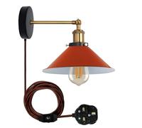 LEDSone Retro Industrial Wall Light Plug-in Wall Lamp Metal Cone Shape Shade Indoor Light Fitting with Dimmer Switch for Bedroom Hallway Restaurants (Orange, with Bulb)