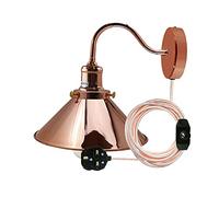 LEDSone Retro Industrial Wall Sconce Light Plug-in Wall Lamp with Swan Neck Arm On/Off Switch and Cone Lamp Shade wall Light (Rose Gold, with Bulb)