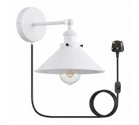 LEDSone Retro Plug in Wall Light Lamps with 2m Plug in Cable Cord and Dimmer Switch, Edison Metal Swing Adjustable E27 Wall Sconce, Vintage Industrial Indoor Reading Bedside Lamp (White)