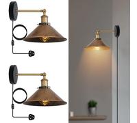 LEDSone Retro Plug in Wall Light Lamps with 2m Plug in Cable Cord and Dimmer Switch, Edison Metal Swing Adjustable E27 Wall Sconce, Vintage Industrial Indoor Bedside Lamp (Brushed Copper 2, 2-Pack)