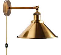 LEDSone Retro Plug in Wall Light Lamps with 2m Plug in Cable Cord and Dimmer Switch Edison Metal Swing Adjustable E27 Wall Sconce Vintage Industrial Indoor Reading Bedside Lamp (Yellow Brass)