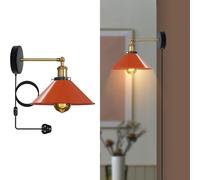 Retro Plug in Wall Light Lamps with 2m Plug in Cable Cord and Dimmer Switch, Edison Metal Swing Adjustable E27 Wall Sconce, Vintage Industrial Indoor Reading Bedside Lamp (Orange)