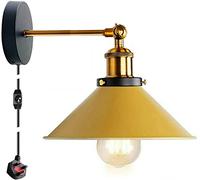 LEDSone Retro Plug in Wall Light Lamps with 2m Plug in Cable Cord and Dimmer Switch, Edison Metal Swing Adjustable E27 Wall Sconce, Vintage Industrial Indoor Reading Bedside Lamp (Yellow)
