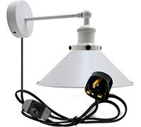 LEDSone Retro Plug in Wall Light Lamps with 2m Plug in Cable Cord and Dimmer Switch, Edison Metal Swing Adjustable E27 Wall Sconce, Vintage Industrial Indoor Reading Bedside Lamp (White)