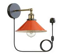 Retro Plug in Wall Light Lamps with 2m Plug in Cable Cord and Dimmer Switch, Edison Metal Swing Adjustable E27 Wall Sconce, Vintage Industrial Indoor Reading Bedside Lamp (Orange)