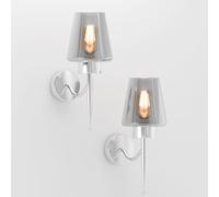 LEDSone Retro Smoky Grey Glass Wall Sconce, Modern Industrial E27 Lamp Holder Wall Light Fixture for Bedroom, Hallway, Living Room - Wall Mounted Grey Shade Lamp 2 Pack