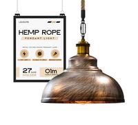 LEDSone Retro Style Brushed Copper Ceiling Light Shades Pendant Lights 29cm Shade Width 1m m Adjustable Height, E27 Rope Hanging Light for Home Décor & Improvement Essential