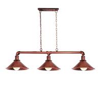 LEDSone Retro Style Rustic Red Steampunk Metal 3 Way Bar Over Table Water Pipe Ceiling Light Fitting Vintage Industrial Suspended Pendant Lamp for Living Room, Dining Room, Loft