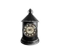 LEDSone Retro Vintage Black Metal Table Clock - Lantern-Style Mantel & Desk Piece with World Map Face, Battery-Powered Rustic Tabletop Clock for Home & Office Décor