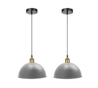 LEDSone Retro Vintage Ceiling Hanging E27 Lamp Holder 40cm Black Metal Pendant Lampshades Lights Fixtures for Kitchen Island Farmhouse Living Room Restaurant Dinning Room Cafe Loft (Grey - 2 Pack)