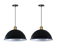 LEDSone Retro Vintage Ceiling Hanging E27 Lamp Holder 40cm Black Metal Pendant Lampshades Lights Fixtures for Kitchen Island Farmhouse Living Room Restaurant Dinning Room Cafe Loft (Black - 2 Pack)