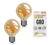 LEDSone Retro Vintage LED Dimmable Globe Edison Style Filament Bulb Smoked Gold Glass E27/B22 Edison Screw [Energy Class A+] (G80 4W 2 Pack, E27)