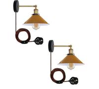 Ledsone Retro Wall Light Plug In Wall Lamp Metal Cone Shape Shade Indoor Light Fitting With Dimmer Switch Yellow