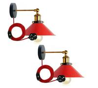 Ledsone Retro Wall Light Plug In Wall Lamp Metal Cone Shape Shade Indoor Light Fitting With Dimmer Switch - Red 2 Pack