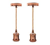 LEDSone Rose Gold Ceiling Pendant Light 2 Pack - Adjustable 95cm Braided Cable with E27 Bulb Holder, Ceiling Rose for Kitchen, Living Room, Bedroom, Dining & Hallway Lighting