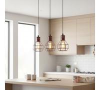 LEDSone Rustic Red Industrial Pendant Lighting E27 Base Edison Metal Caged Vintage Hanging Pendant 3-Lights Rustic Pendant Light Fixture for Kitchen Dining Room Bar Hotel