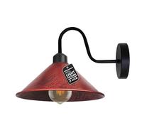 LEDSone Rustic Red Wall Light - Vintage Industrial Metal Cone Shade Goose Neck Wall Lamp with E27 Bulb for Bedroom, Living Room, Hallway, Kitchen, Cafe, Restaurant