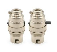 LEDSone Safety Switch Lamp Bulb Holder B22 BC Bayonet Shade Ring, 10mm/M10 x1 Bottom Entry, Brass, Child Safe Switch Push Bar Locks Off to Cut Power if lamp Bulb not Inserted UK (2PCS)