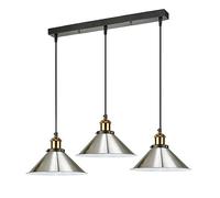 LEDSone Satin Nickel Modern 3 Head Pendant Light, Vintage Ceiling Bar Light Fitting, Adjustable Hanging Rope Light, E27 Socket Industrial Chandelier Lamp for Kitchen Dining Room Bar