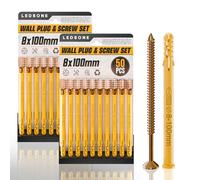 LEDSone Screws and Wall Plugs Set 50 x 2 Pack 8 x 100mm Masonry Brick Concrete Fixings Plugs Kit Plugs and Screws in Compartment Box Zinc Galvanized M6/M8/M10 Heavy Duty Wood Screw