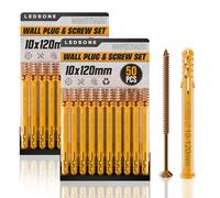 LEDSone Screws and Wall Plugs Set 50Pcs x 2 10 x120mm Masonry Brick Concrete Fixings Plugs Assortment Kit Plugs and Screws in Compartment Box Zinc Galvanized 3 Different Size