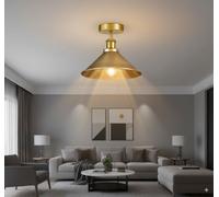 LEDSone Semi Flush Ceiling Light E27 Fittings 22cm Yellow Brass Conical LampShade Easy to Fit Durable Metal Vintage Ceiling Lighting Fixture for Living Room, Bedroom, Kitchen with EPC A+ Bulb