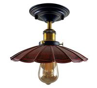 LEDSone Semi Flush Mount Ceiling Lamp Shade E27 Base Industrial Vintage Lighting Ceiling Metal Umbrella Shape Downlight Rustic Red Lamp Shade Living Room Indoor Decoration.