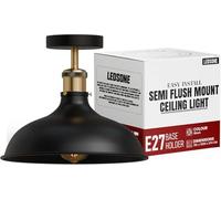 LEDSone Vintage Semi-Flush Mount Lighting Fixture E27 Base Holder with 36cm Lamp Shade Black Industrial Ceiling Light for Kitchen, Living Room, Bedroom, Hallway
