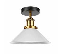 LEDSone Semi Flush Mount Ceiling Light with Metal E27 Base 22cm White Cone Lampshade Industrial Vintage Ceiling Lighting Fixture for Kitchen, Bedroom, Dining Room with Bulb