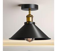 LEDSone Semi Flush Mount Ceiling Lights with E27 Base 22cm Black Cone Lampshade Industrial Vintage Ceiling Lighting Fixture for Kitchen, Bedroom, Dining Room with Bulb