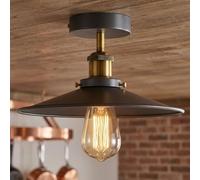 LEDSone Semi Flush Mount Vintage E27 Ceiling Light - Industrial Metal 22cm Lampshade Black LED Ceiling Lighting Fixtures for Kitchen Dining Room Bedroom EPC