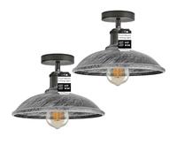 LEDSone Semi Flush Mount Vintage Industrial-Ceiling Light Industrial Metal 24cm Lampshade Mini Pendant Lighting for Farmhouse Porch Kitchen Bathroom (Brushed Silver - 2 Pack)