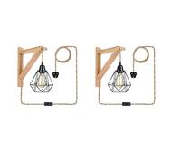 LEDSone Set of 02 Black Plug in Wall Lights with Switch Dimmable Wall Light Industrial 4.5M Rope Cable E27 Hemp Wall Lamp for Bedroom Living Room Hallway
